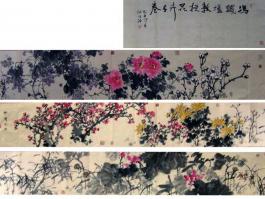 冯铁炉国画“四季花卉手卷”