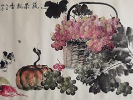 宁鸿心国画”蔬果飘香”   